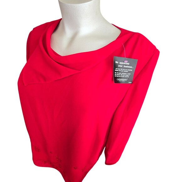 Danny & Nicole Womens Red Blouse Plus 26W Embroidered Zip Back JJ4050 - Picture 3 of 12